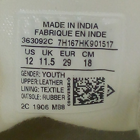 Converse CTAS Low Top Egret Kids 12C White Gold Leather Casual Shoes 363092C - Picture 8 of 8